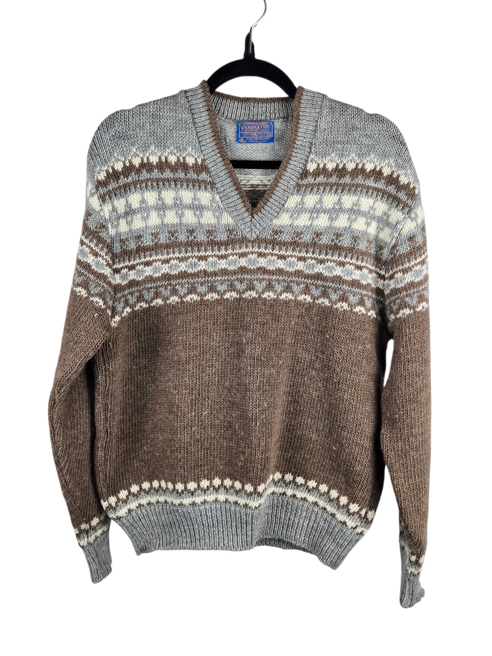Vintage Pendleton Fair Isle Wool Sweater Brown Gray Size M